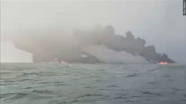 Fuel tanker and cargo ship collide